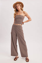 STRIPED KNIT TUBE AND WIDE PANTS SET