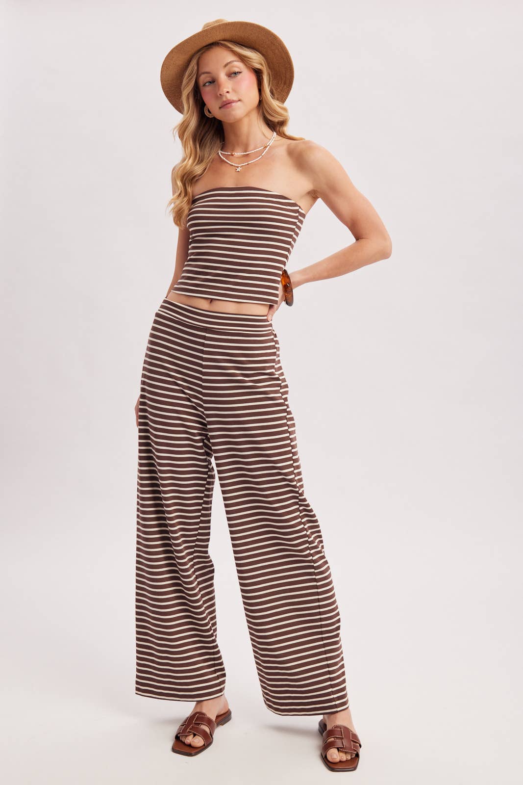 STRIPED KNIT TUBE AND WIDE PANTS SET