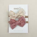 Nylon Stretchy Bow Headband Set - Ivory & Embroidered Floral