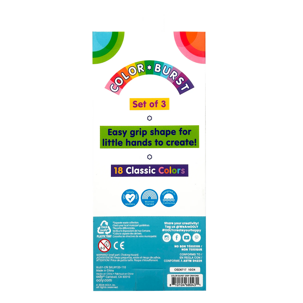 Color Burst: Grip Crayons (Set of 3 / 18 Classic Colors)