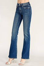PATCH POCKET HIGH RISE STRETCH BOOTCUT JEANS