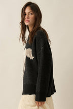Horse Jacquard-Knit Loose-Fit Drop-Shoulder Sweater