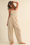 STRIPED SMOCKED BACK TIE HANDKERCHEIF TOP AND BARREL