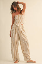 STRIPED SMOCKED BACK TIE HANDKERCHEIF TOP AND BARREL