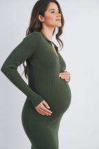 Ribbed Long Sleeve Maternity Collared Midi Dress (multiple colors)