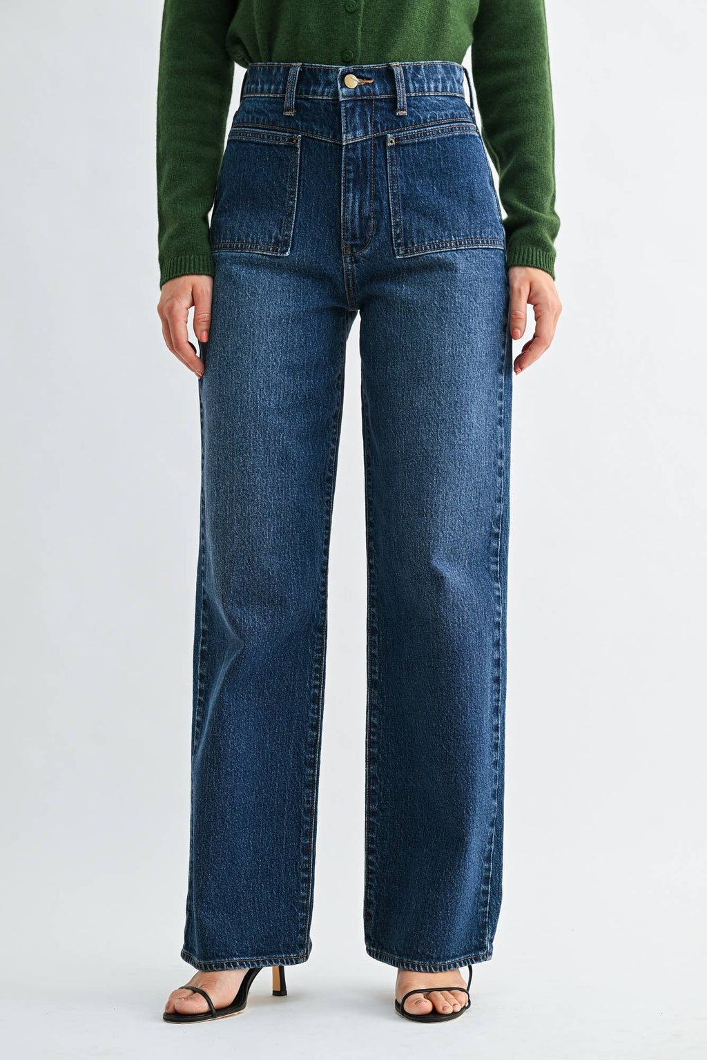 Square Patch Pocket Straight Leg - DARK DENIM