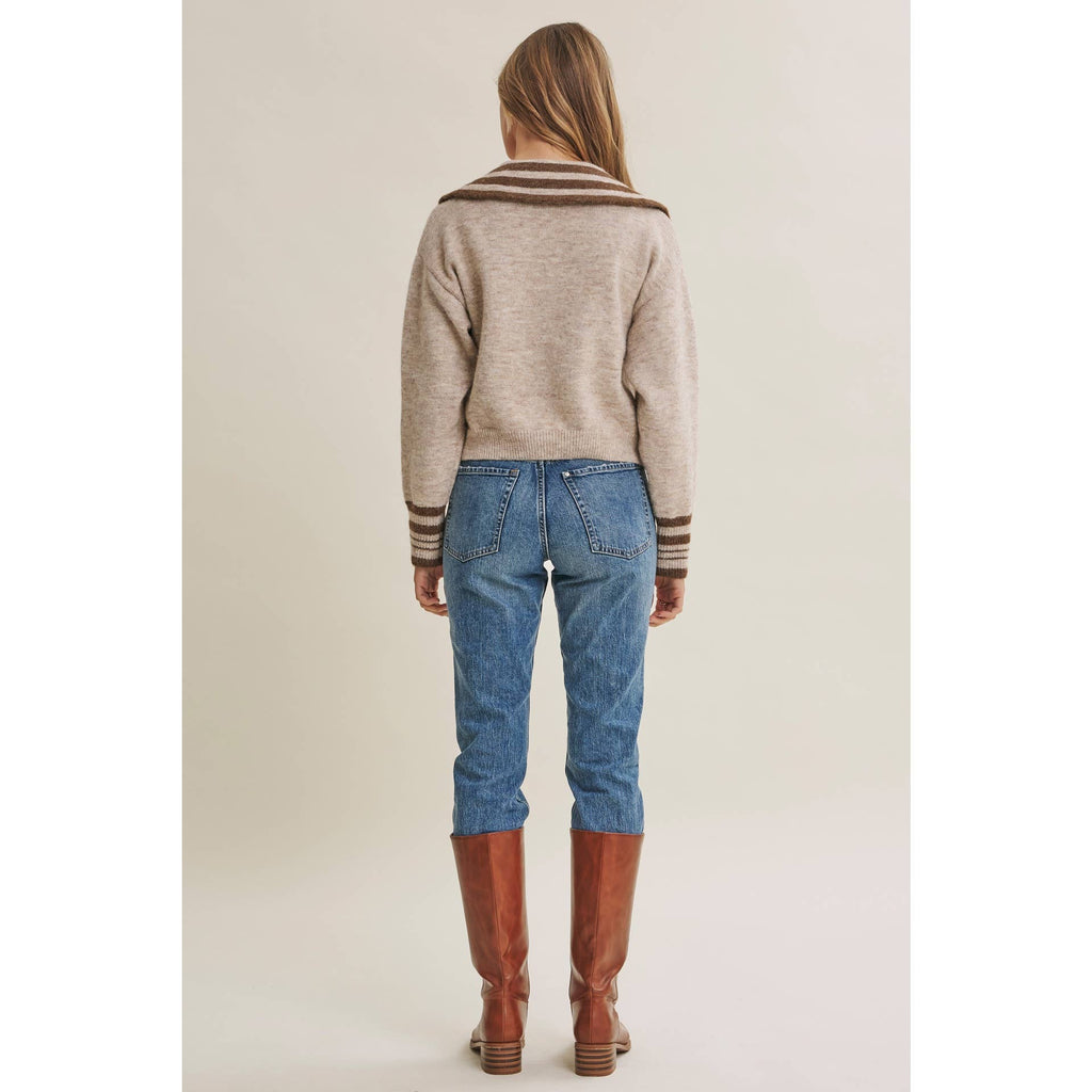HARBOR MORNING WOOL STRIPE SAILOR COLLAR ZIP SWEATER JACKET