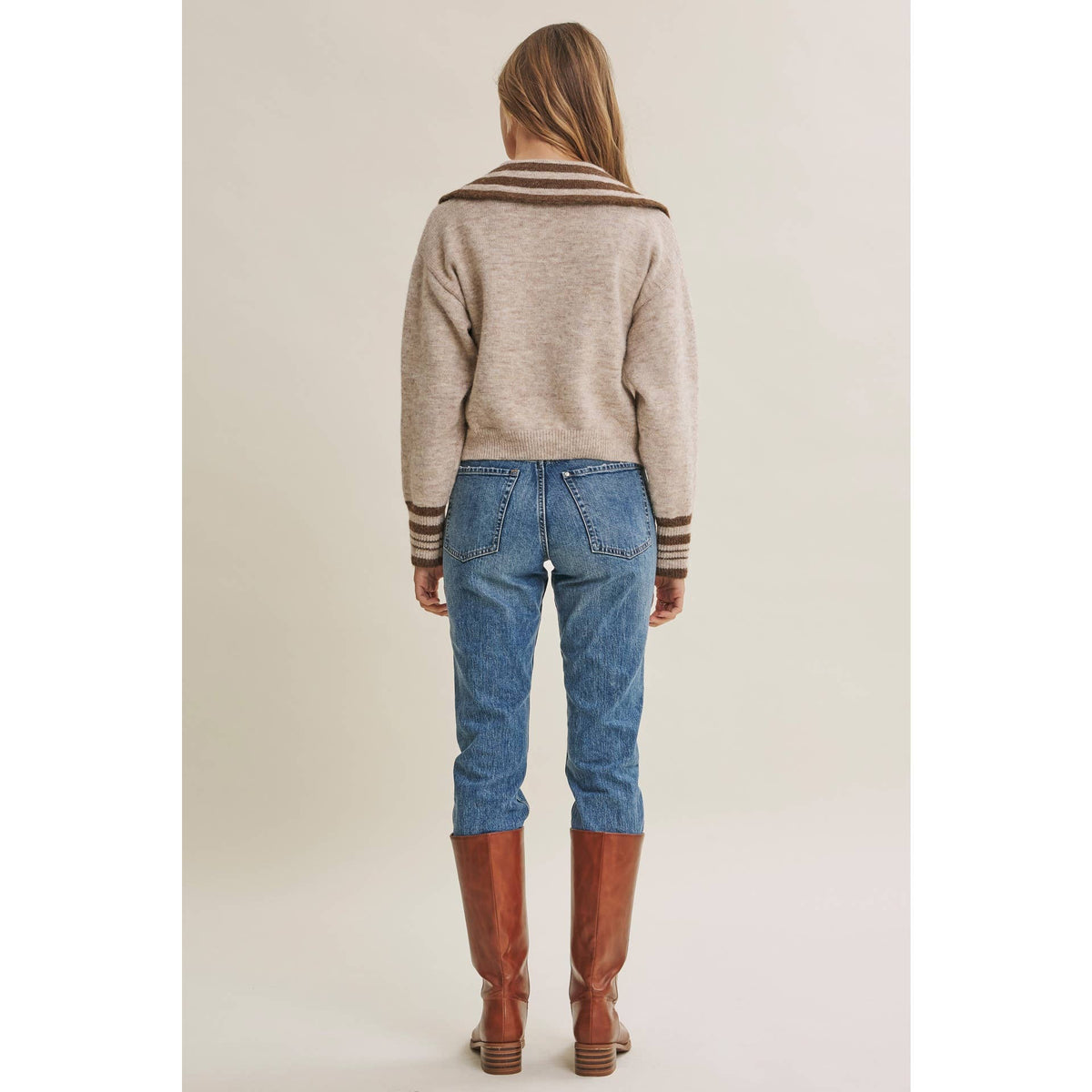 HARBOR MORNING WOOL STRIPE SAILOR COLLAR ZIP SWEATER JACKET