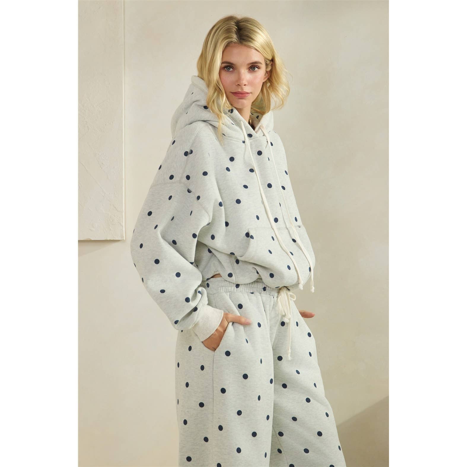 Printed Bubble Hem Knit Hoodie