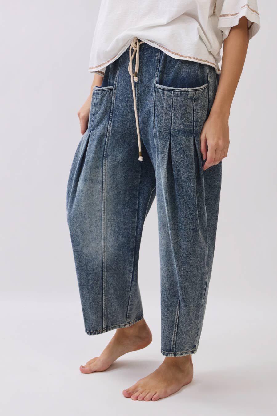 Plus Washed Denim Barrel Pants