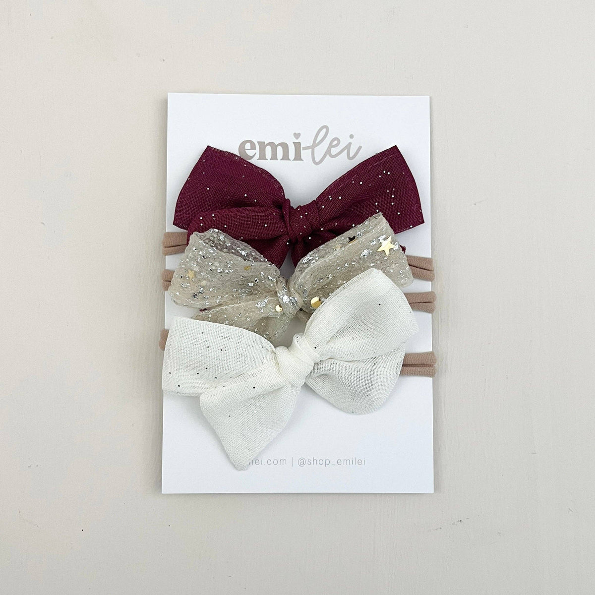 Bow Headbands & Clips | Set of 3 - Red, Ivory, White Sparkle