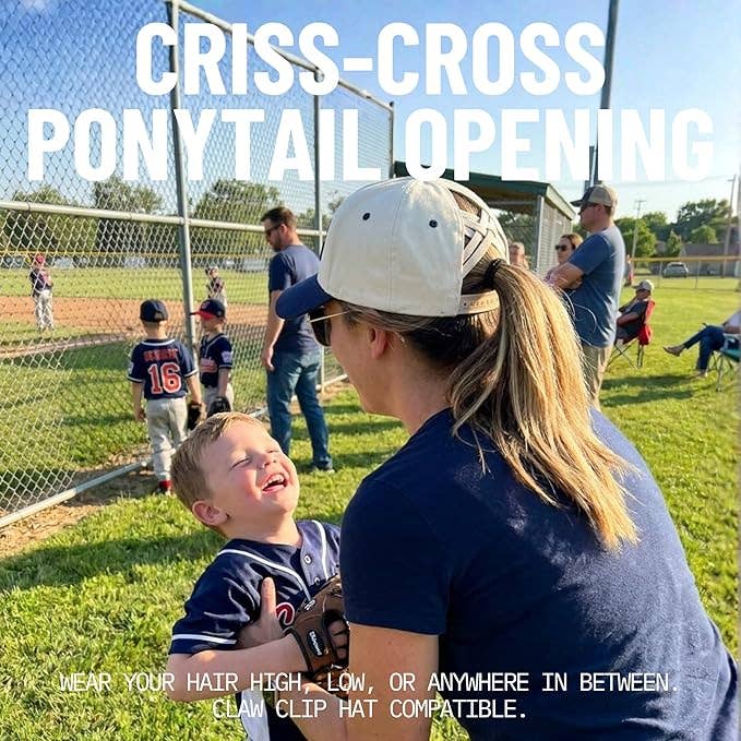 Criss Cross 2-Tone Hat - Boy Mom - Navy/Beige