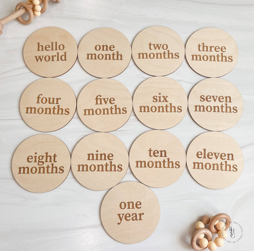 Modern Wooden Monthly Milestone Discs For Baby Photos