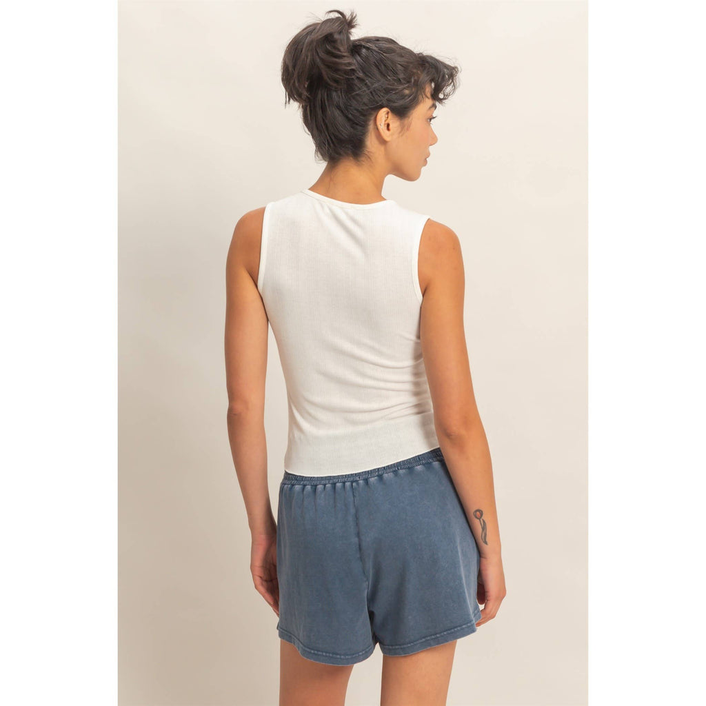 Sleeveless Pointelle Button Front Top