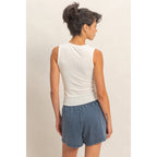 Sleeveless Pointelle Button Front Top