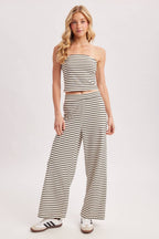 STRIPED KNIT TUBE AND WIDE PANTS SET