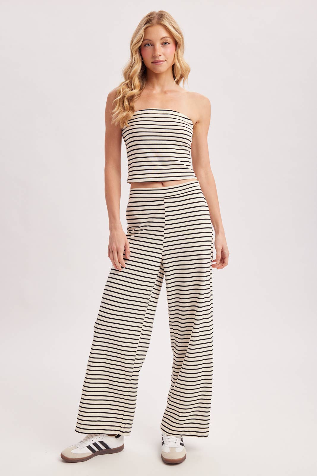 STRIPED KNIT TUBE AND WIDE PANTS SET