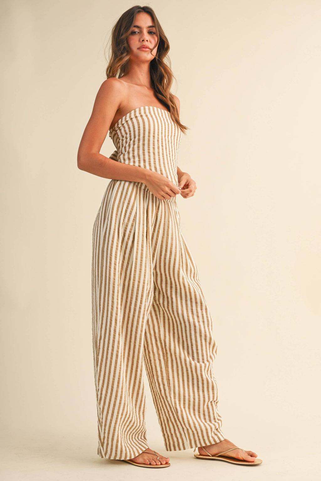 STRIPED SMOCKED BACK TIE HANDKERCHEIF TOP AND BARREL
