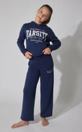 Girls Fleece Varsity Wide Leg Pants with Graphic