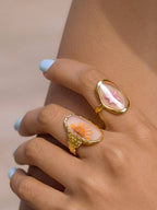 Flint 18K Gold Non-Tarnish Pink Floral Statement Ring