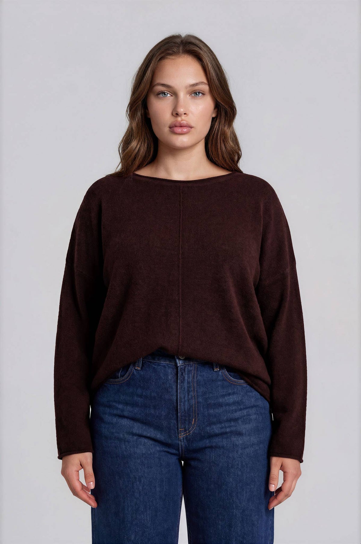 PLUS CENTER SEAM ROLLED NECK KNIT SWEATER