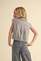 TWEEN GIRLS BUTTON UP CROPPED SHIRT