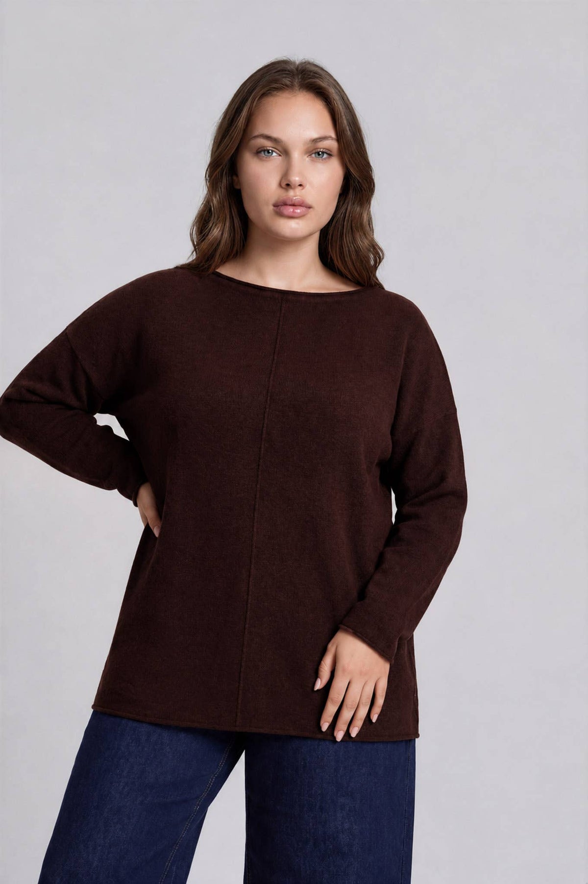 PLUS CENTER SEAM ROLLED NECK KNIT SWEATER