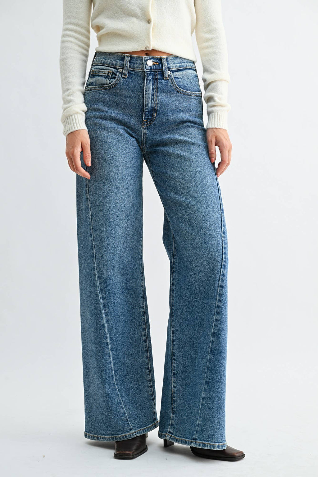 Full Length Twisted Seam Wide Leg - Medium Denim