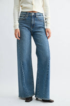 Full Length Twisted Seam Wide Leg - Medium Denim