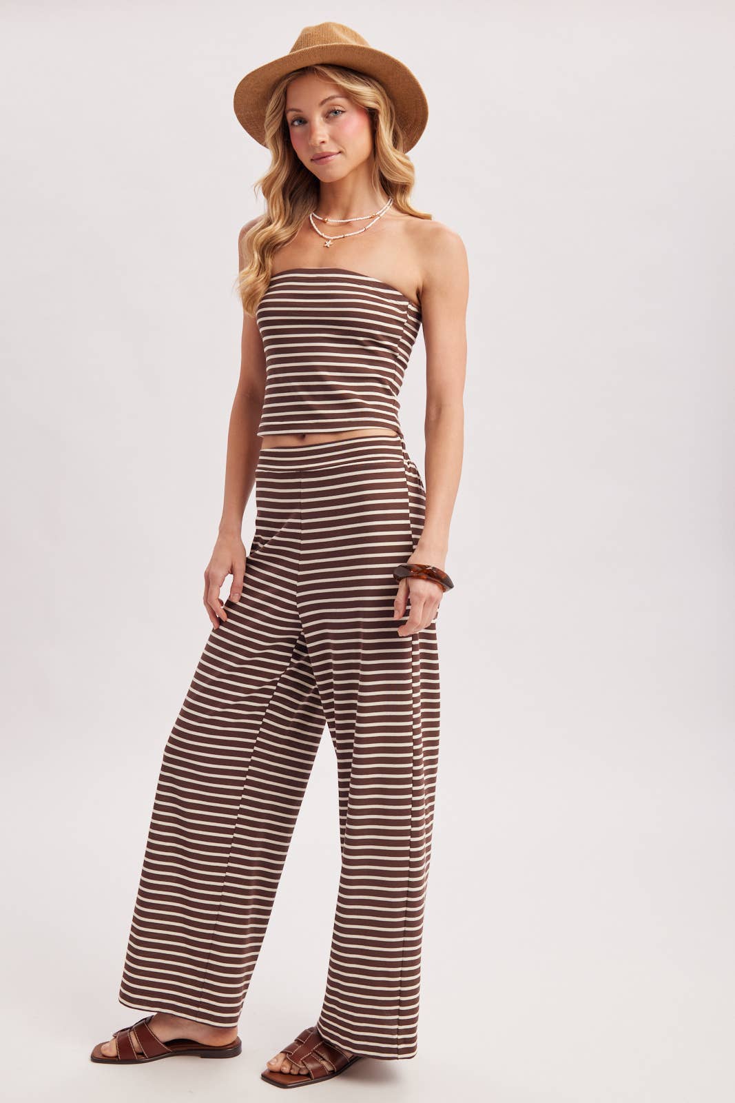 STRIPED KNIT TUBE AND WIDE PANTS SET