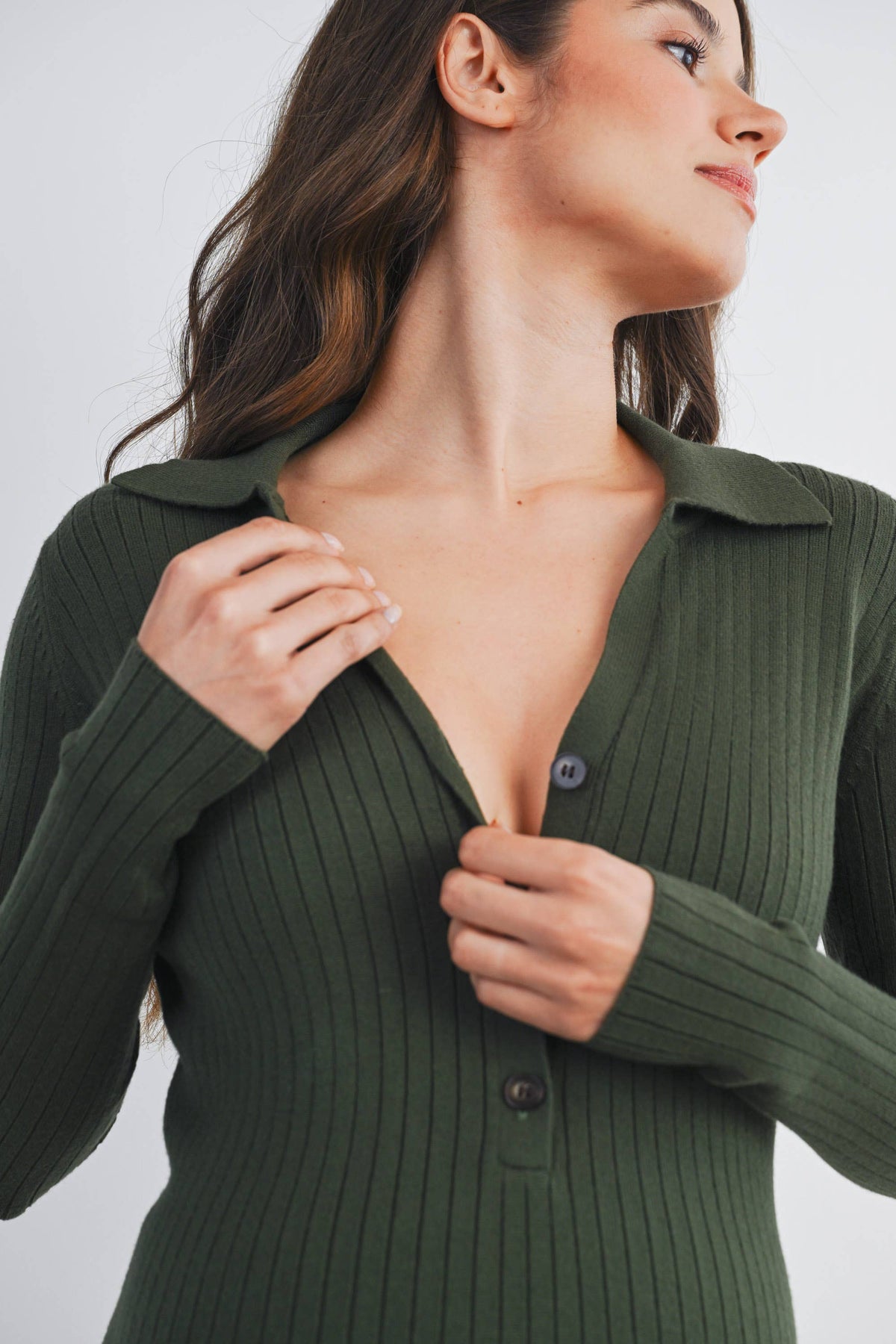 Ribbed Long Sleeve Maternity Collared Midi Dress (multiple colors)