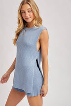 SLEEVELESS SIDE SLIT & SHORT KNIT SWEATER SET