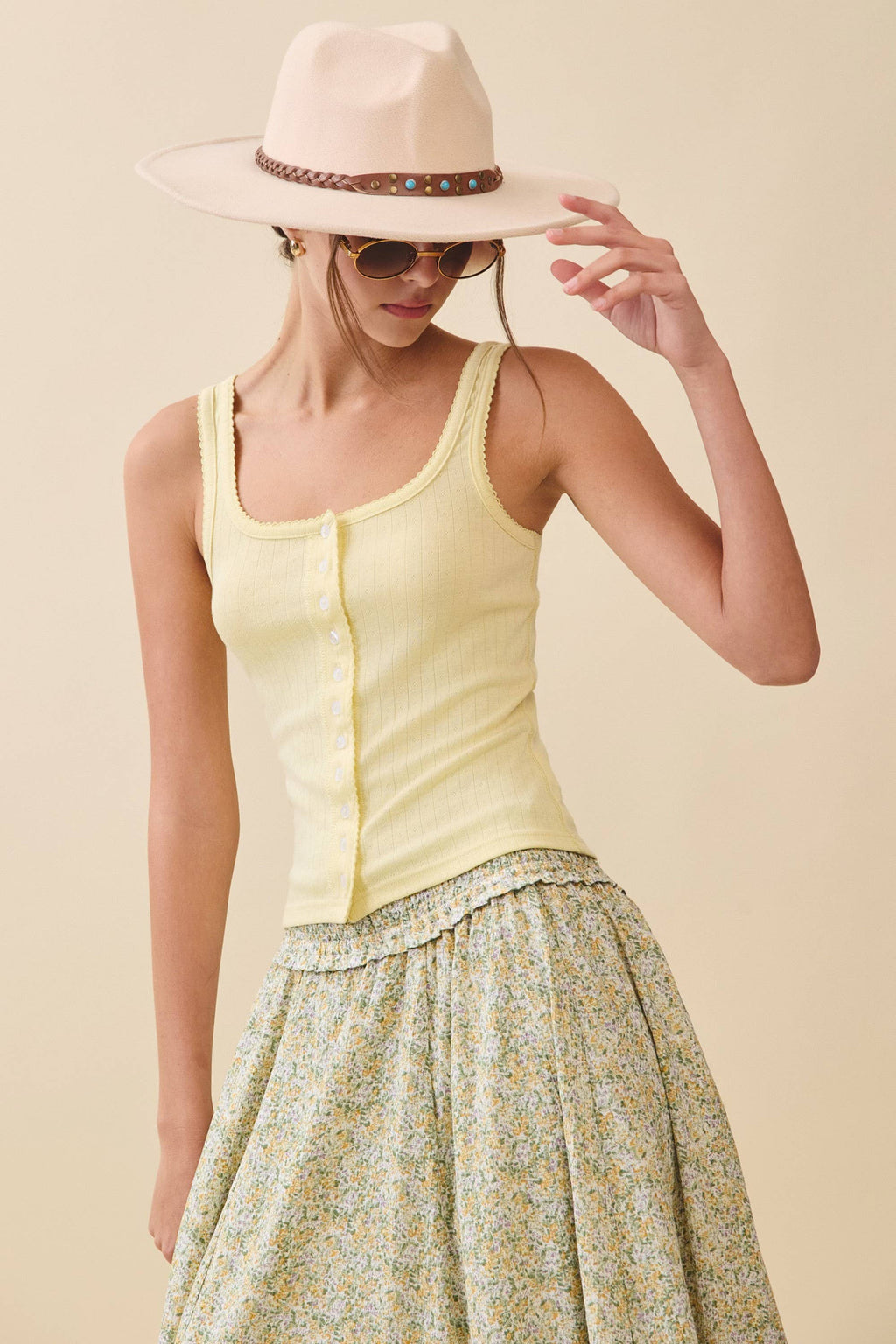 Pointelle Button Front Cami Tank ( Multicolors )