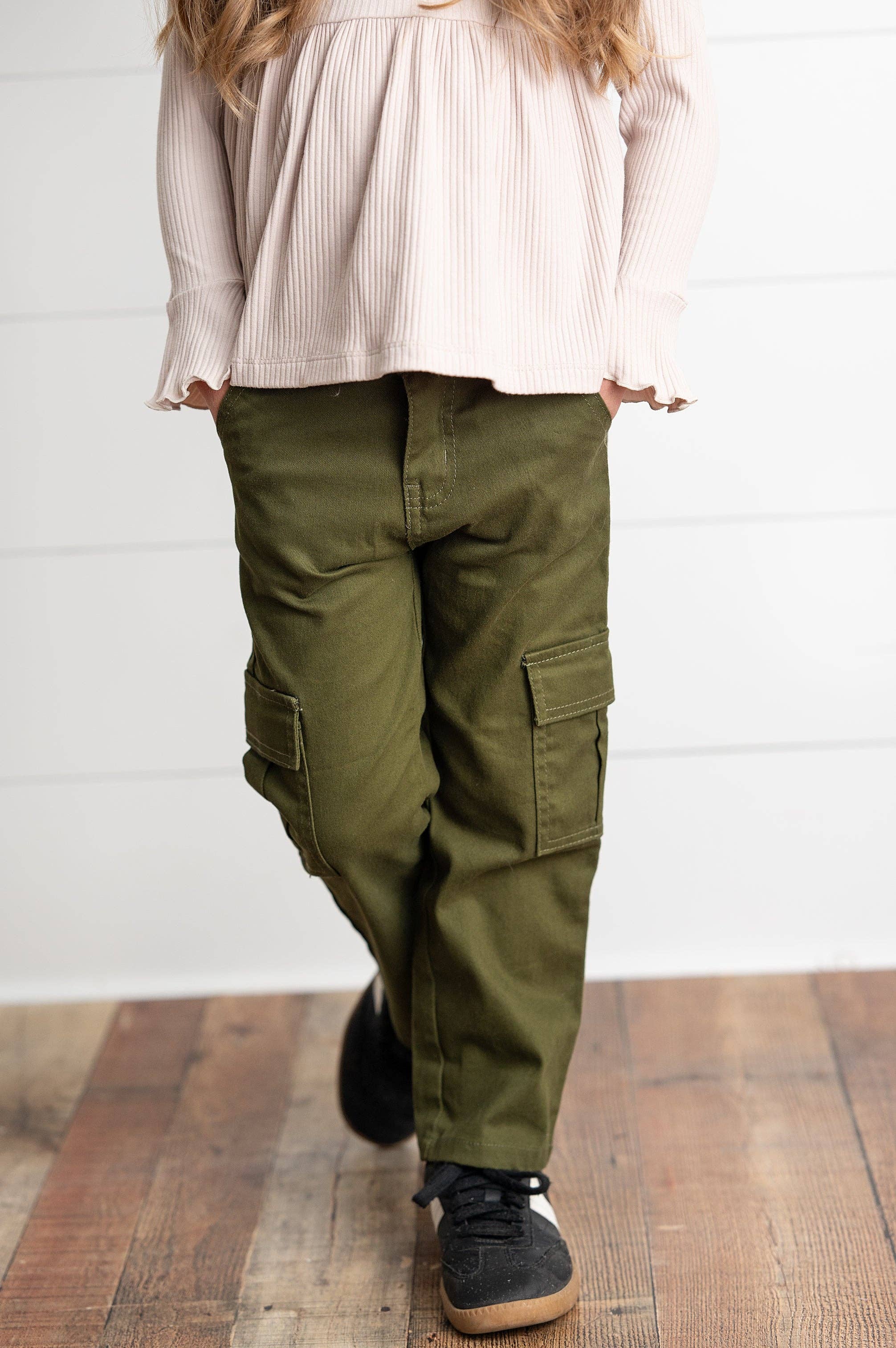 Olive Green Denim Cargo Pants