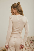 FITTED LONG SLEEVE RIBBED HENLEY KNIT TOP (multiple colors)