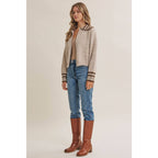 HARBOR MORNING WOOL STRIPE SAILOR COLLAR ZIP SWEATER JACKET