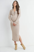 Ribbed Long Sleeve Maternity Collared Midi Dress (multiple colors)