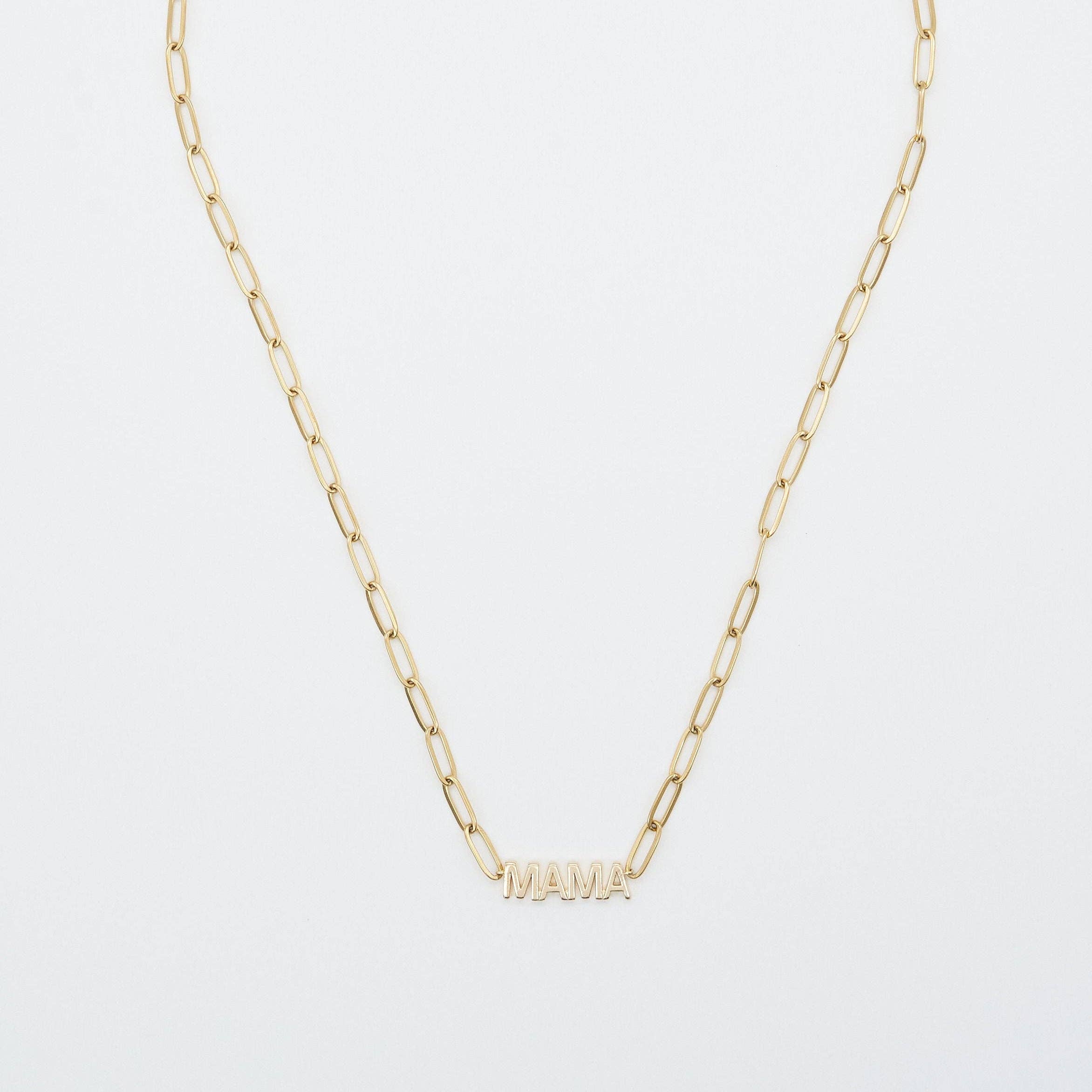 24K Gold Mama Paperclip Pendant Necklace