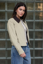 CONTRAST CORDUROY COLLAR ZIP-UP JACKET