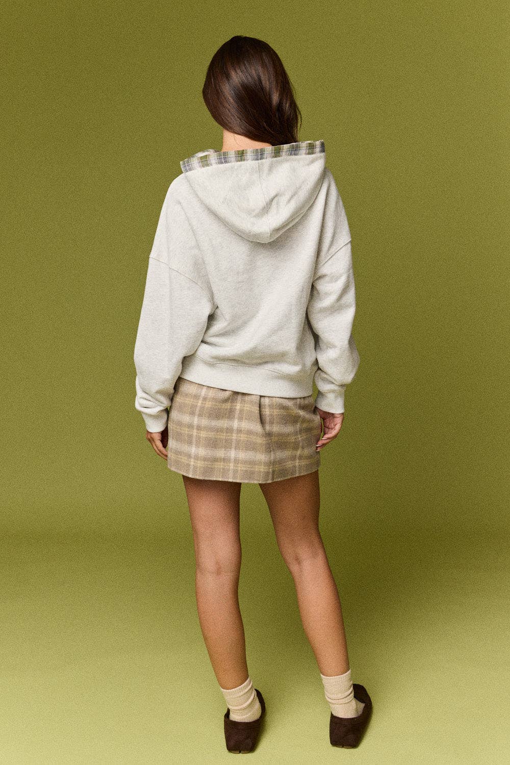 Betty Plaid Trim Pullover Hoodie