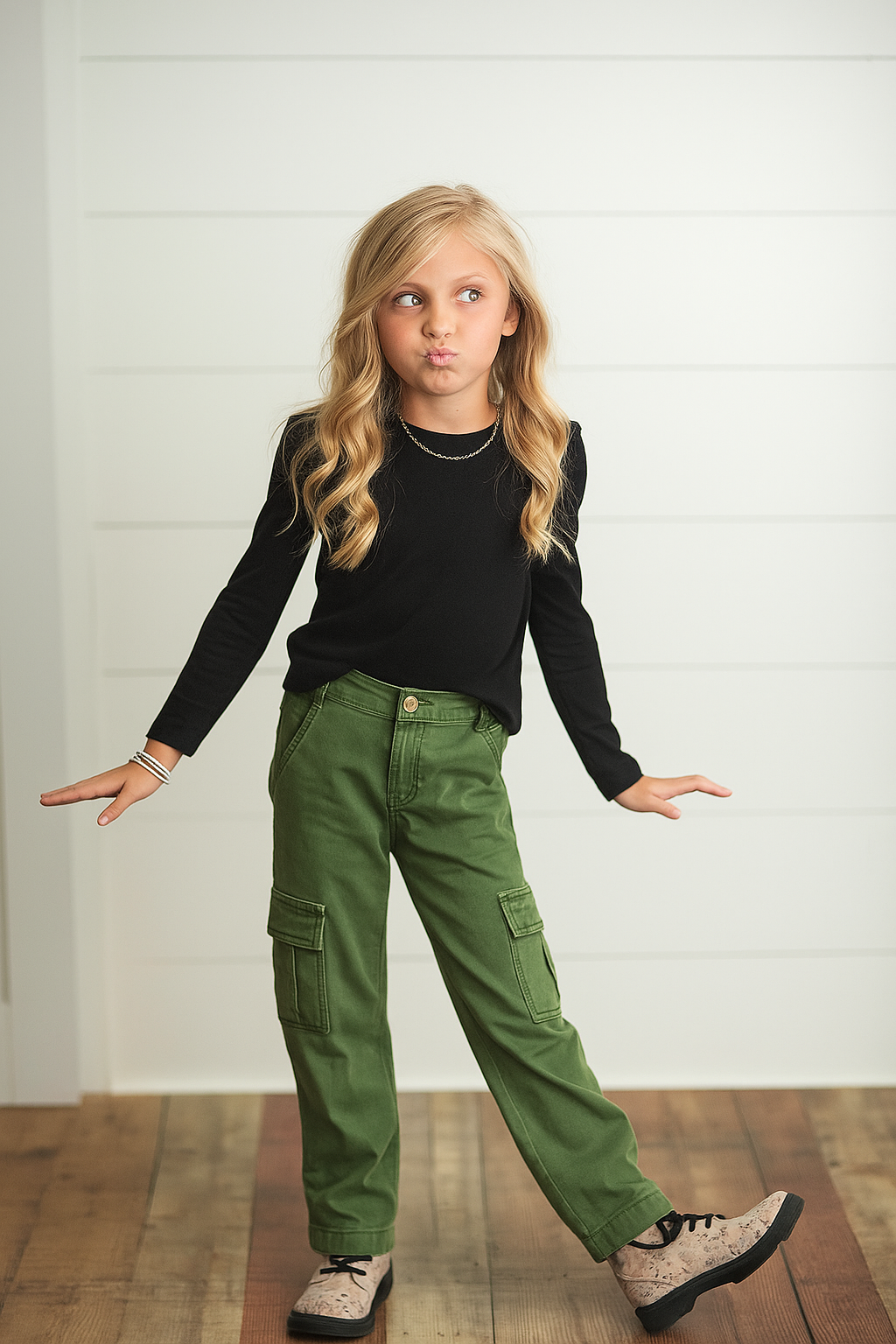 Olive Green Denim Cargo Pants