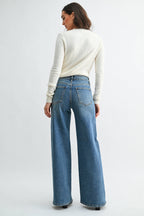 Full Length Twisted Seam Wide Leg - Medium Denim