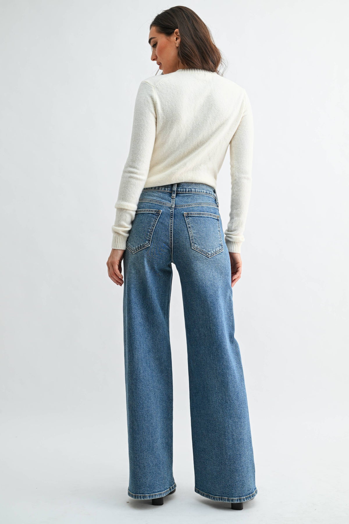 Full Length Twisted Seam Wide Leg - Medium Denim