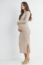 Ribbed Long Sleeve Maternity Collared Midi Dress (multiple colors)