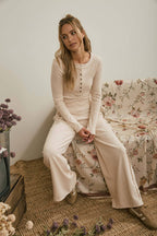 FITTED LONG SLEEVE RIBBED HENLEY KNIT TOP (multiple colors)