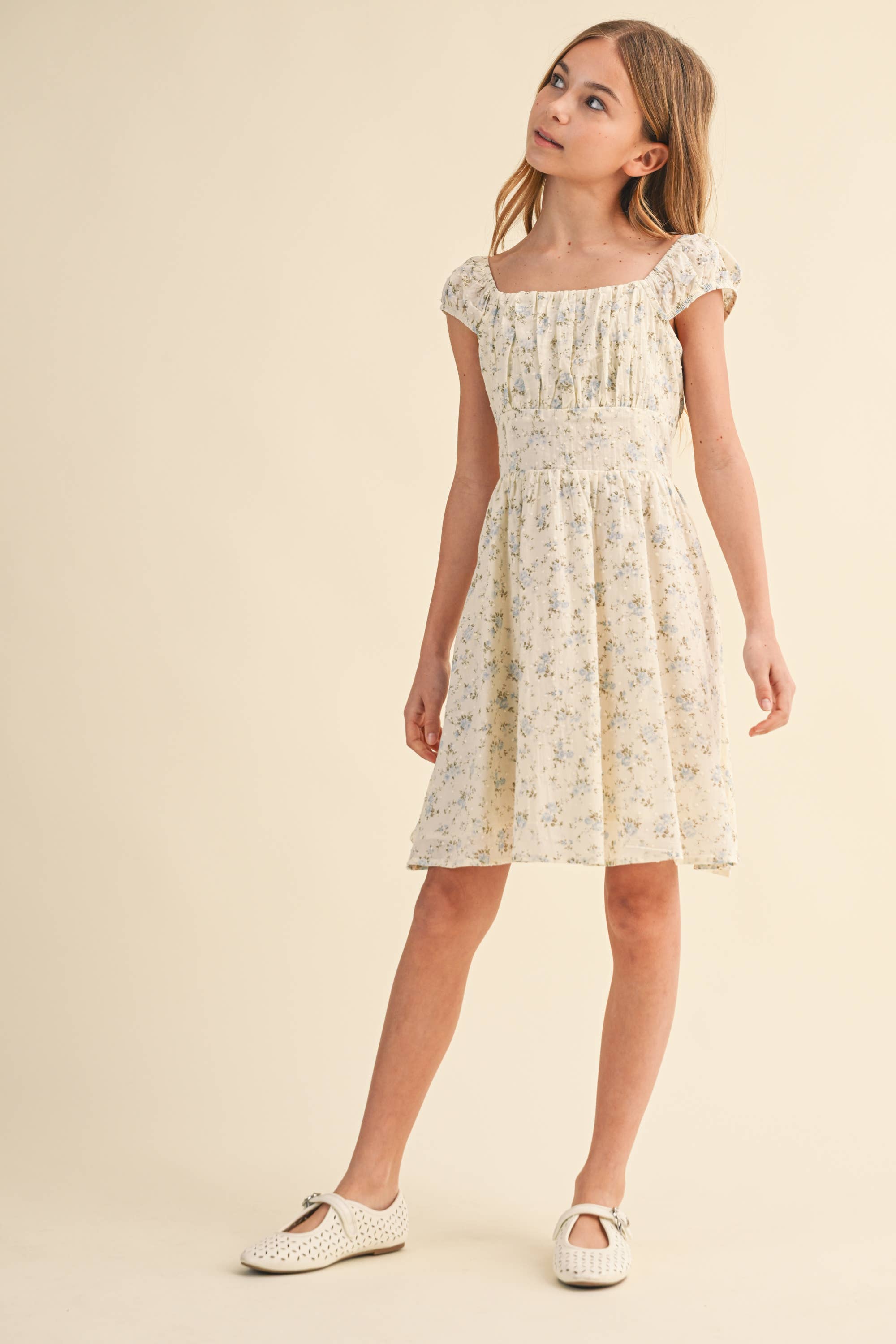 TWEEN GIRLS RUCHED SHOULDER MINI DRESS