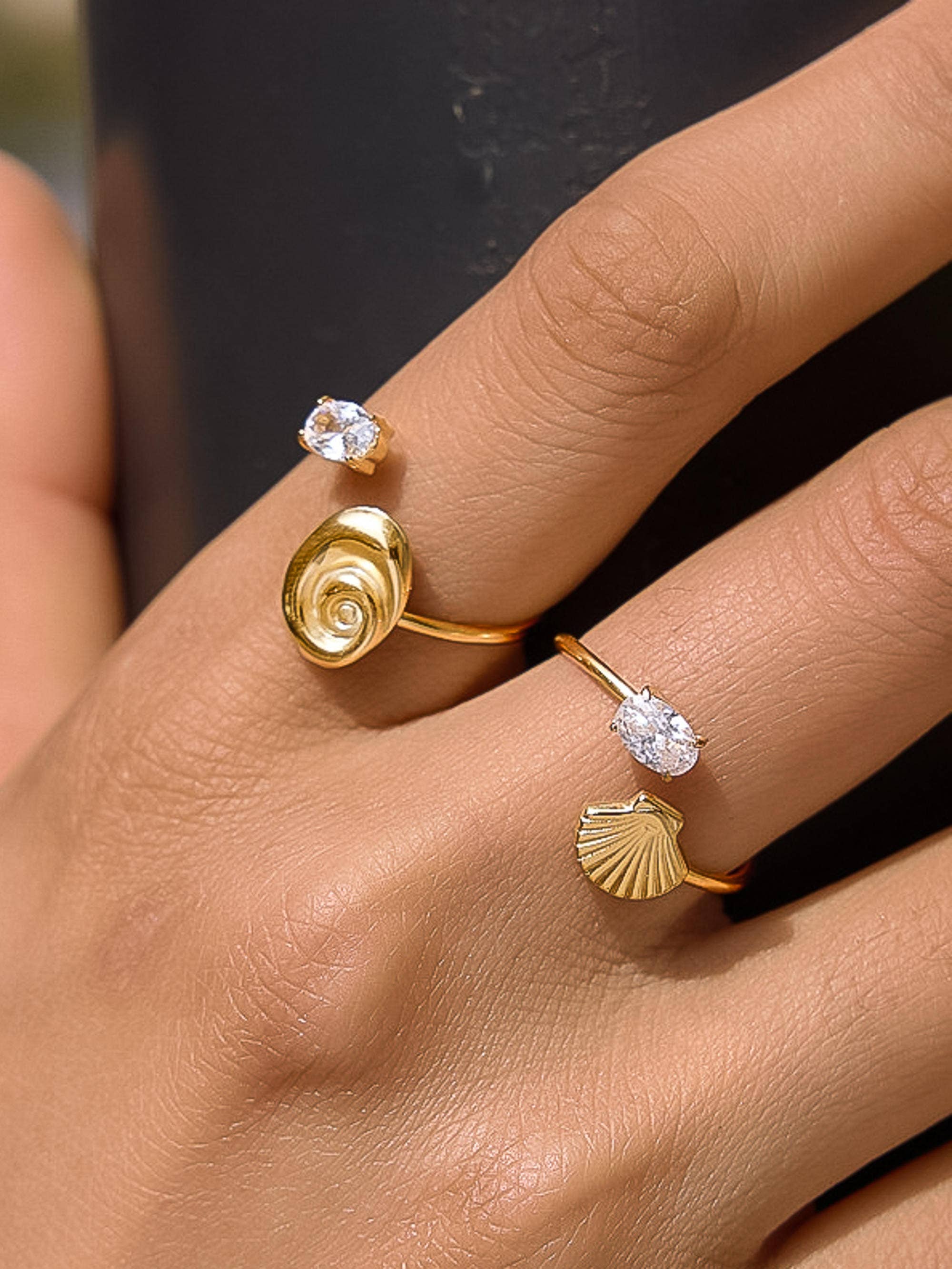 Lumirae 18K Gold Non-Tarnish Shell CZ Open Ring