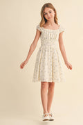 TWEEN GIRLS RUCHED SHOULDER MINI DRESS