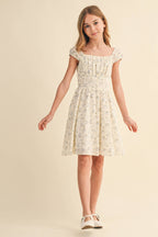 TWEEN GIRLS RUCHED SHOULDER MINI DRESS