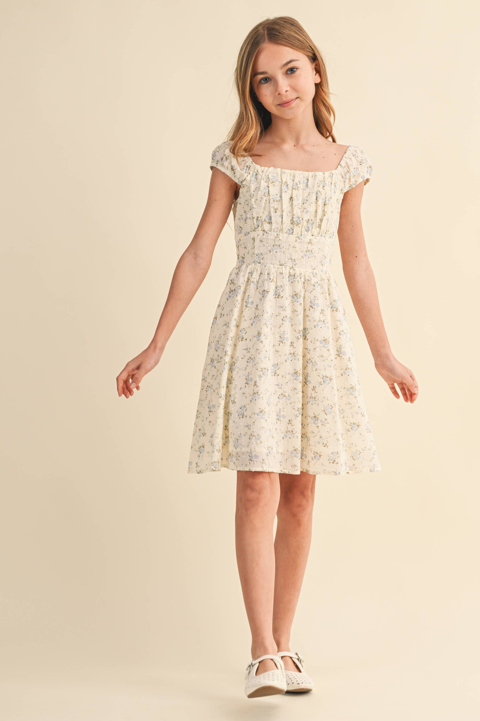 TWEEN GIRLS RUCHED SHOULDER MINI DRESS